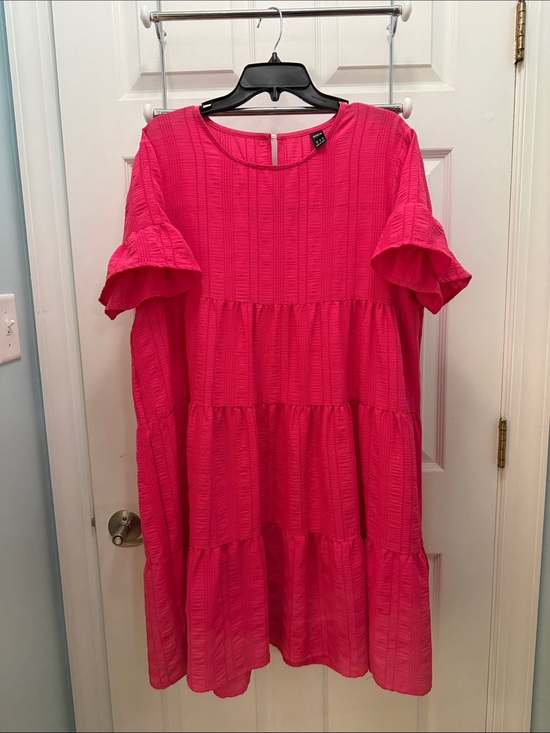 SHEIN Dresses & Skirts - SHEIN Hot Pink Textured Ruffle Sleeve Dress